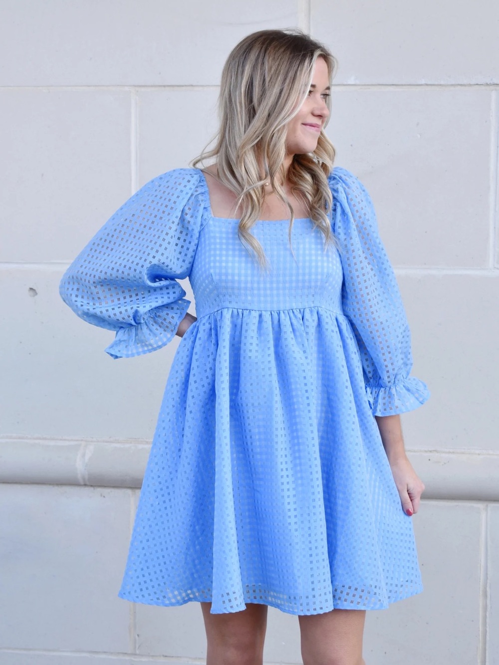 entro Light Blue Eyelet Square-Neck Mini Dress